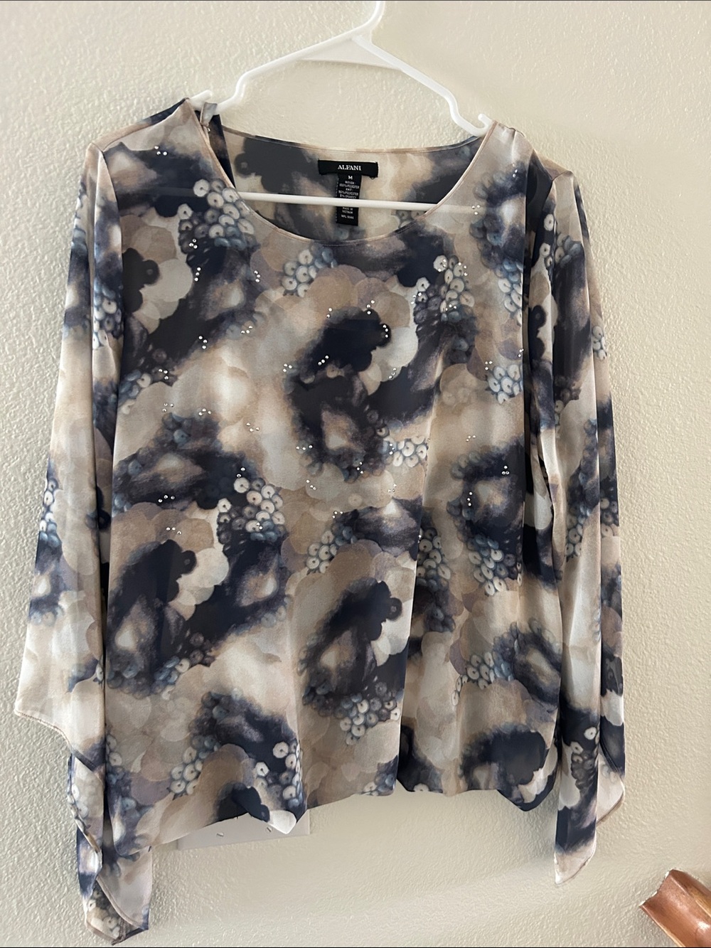Alfani Taupe and blue/grays Floral Watercolor Long-Sleeve Blouse